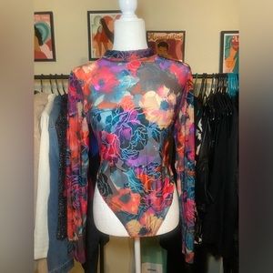 Fashion Nova mesh flower print bodysuit.